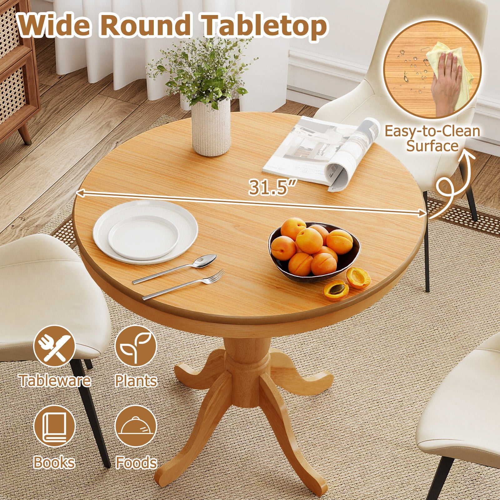 32 Inch Wooden Round Pub Pedestal Side Table, Natural Dining Tables at Gallery Canada