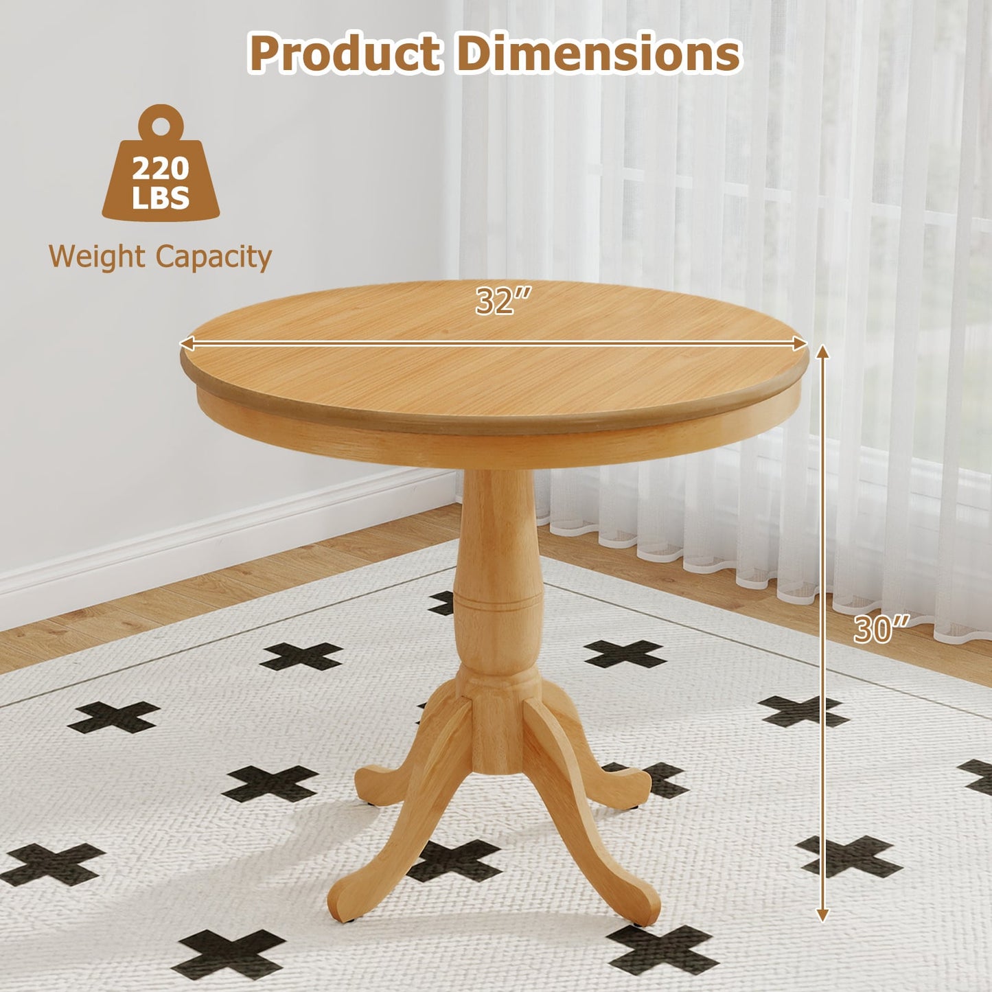 32 Inch Wooden Round Pub Pedestal Side Table, Natural Dining Tables at Gallery Canada