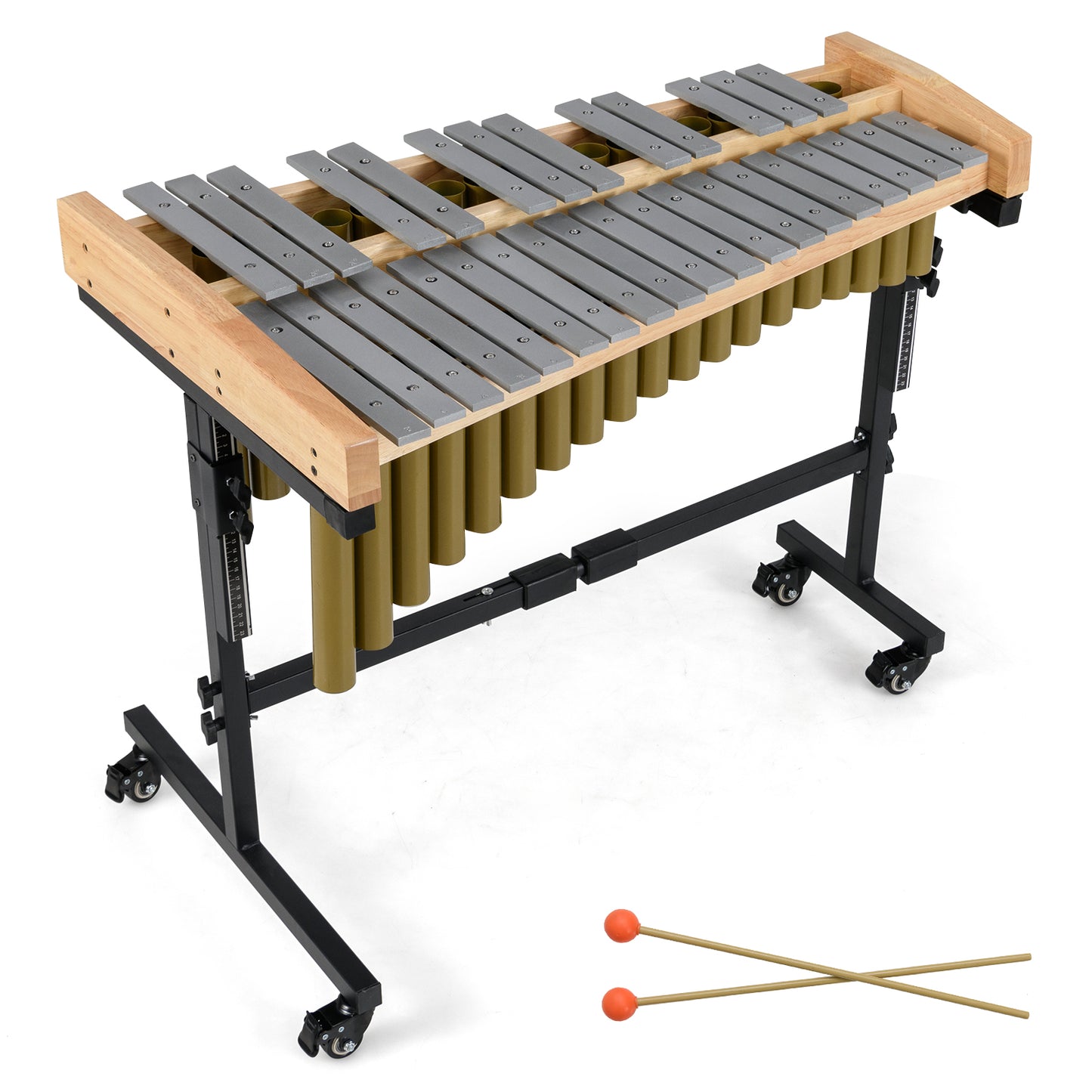 32 Note Marimba Aluminum Xylophone with Rubber Wood Base, Golden