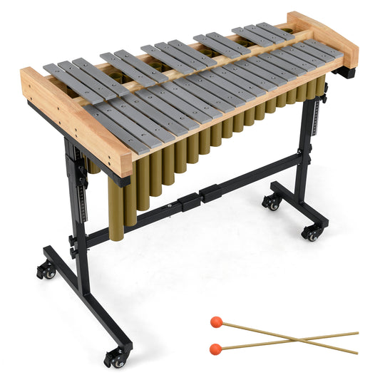 32 Note Marimba Aluminum Xylophone with Rubber Wood Base, Golden