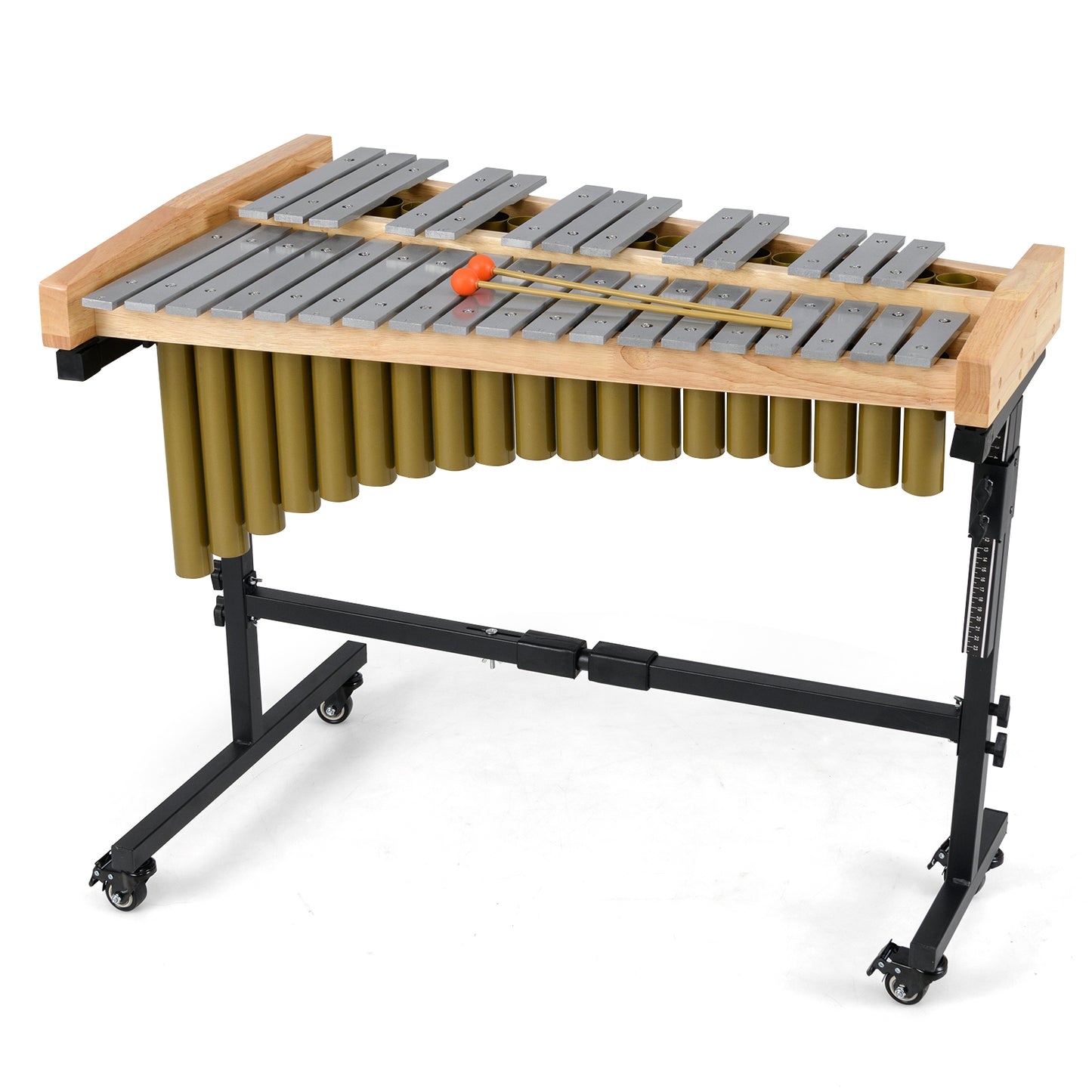 32 Note Marimba Aluminum Xylophone with Rubber Wood Base, Golden