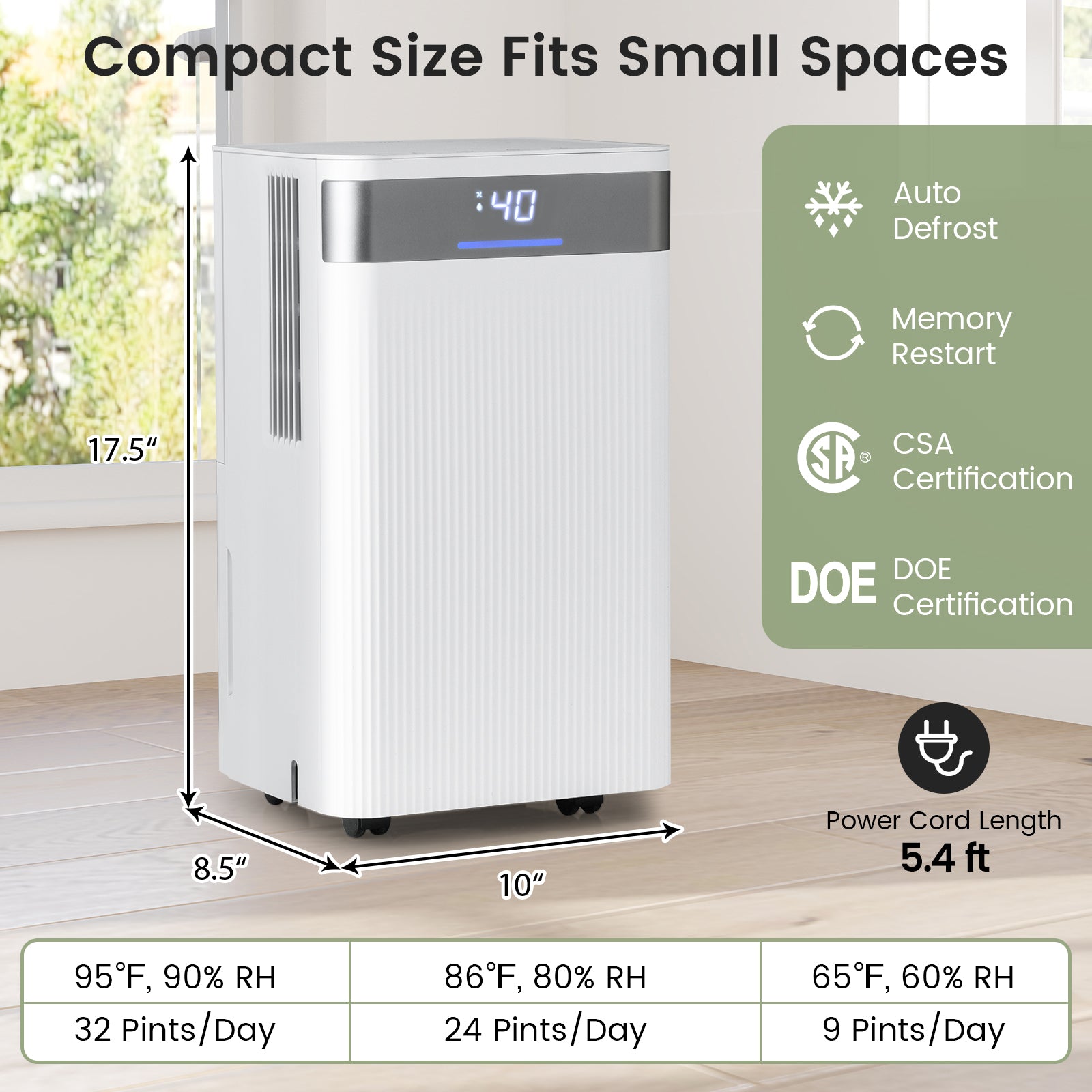 32 Pints 2000 Sq.ft Quiet Dehumidifier for Home with 3 Modes, White Dehumidifiers at Gallery Canada