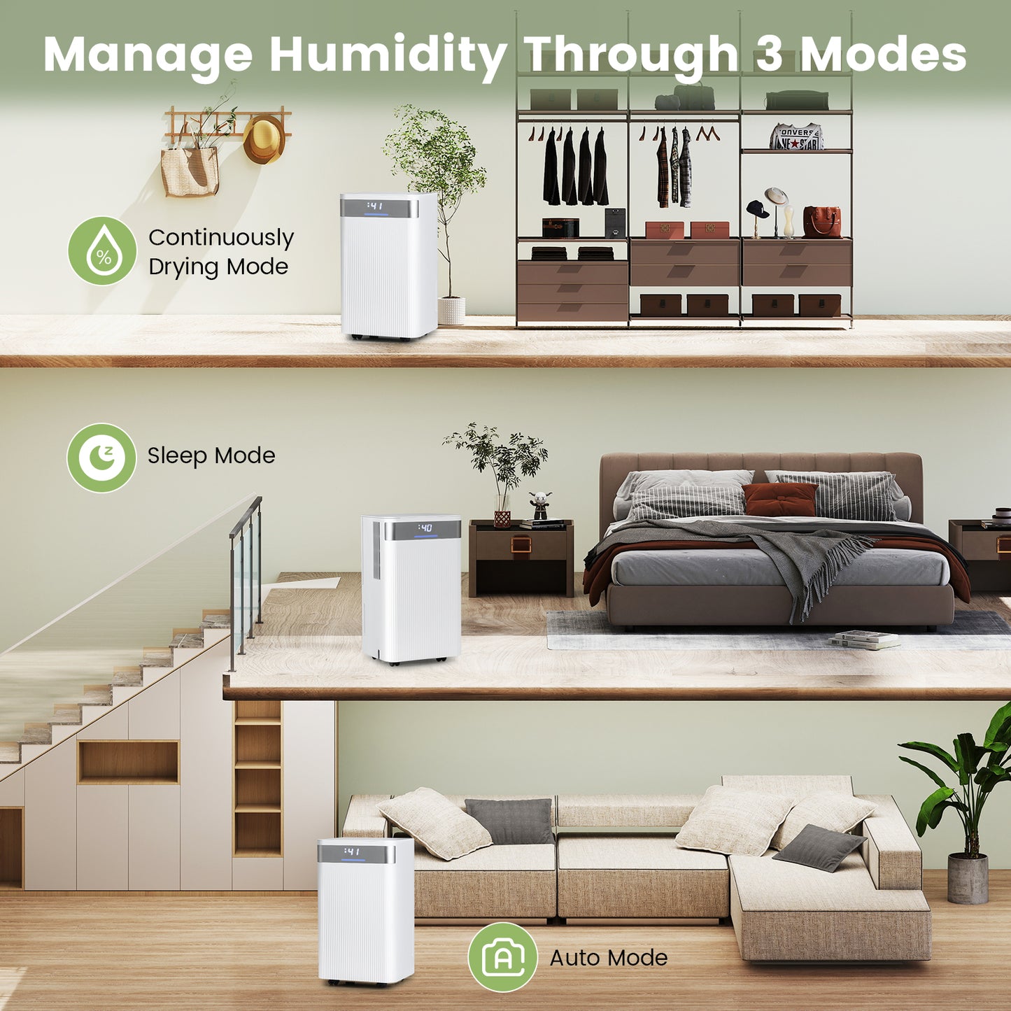 32 Pints 2000 Sq.ft Quiet Dehumidifier for Home with 3 Modes, White Dehumidifiers at Gallery Canada