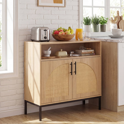 32" Sideboard Buffet Cabinet, 2 Rattan Doors, Adjustable Shelf, Natural Sideboards Cabinets & Buffets at Gallery Canada