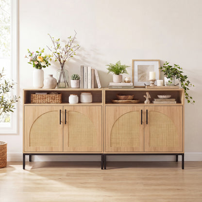 32" Sideboard Buffet Cabinet, 2 Rattan Doors, Adjustable Shelf, Natural Sideboards Cabinets & Buffets at Gallery Canada