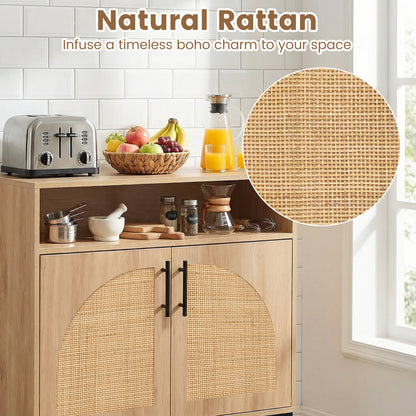 32" Sideboard Buffet Cabinet, 2 Rattan Doors, Adjustable Shelf, Natural Sideboards Cabinets & Buffets at Gallery Canada