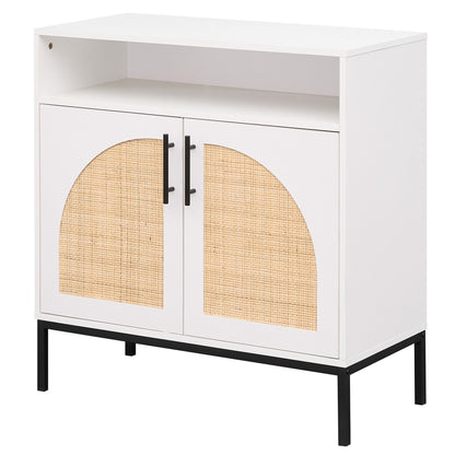 32" Sideboard Buffet Cabinet with Rattan Doors, White Sideboards Cabinets & Buffets White at Gallery Canada