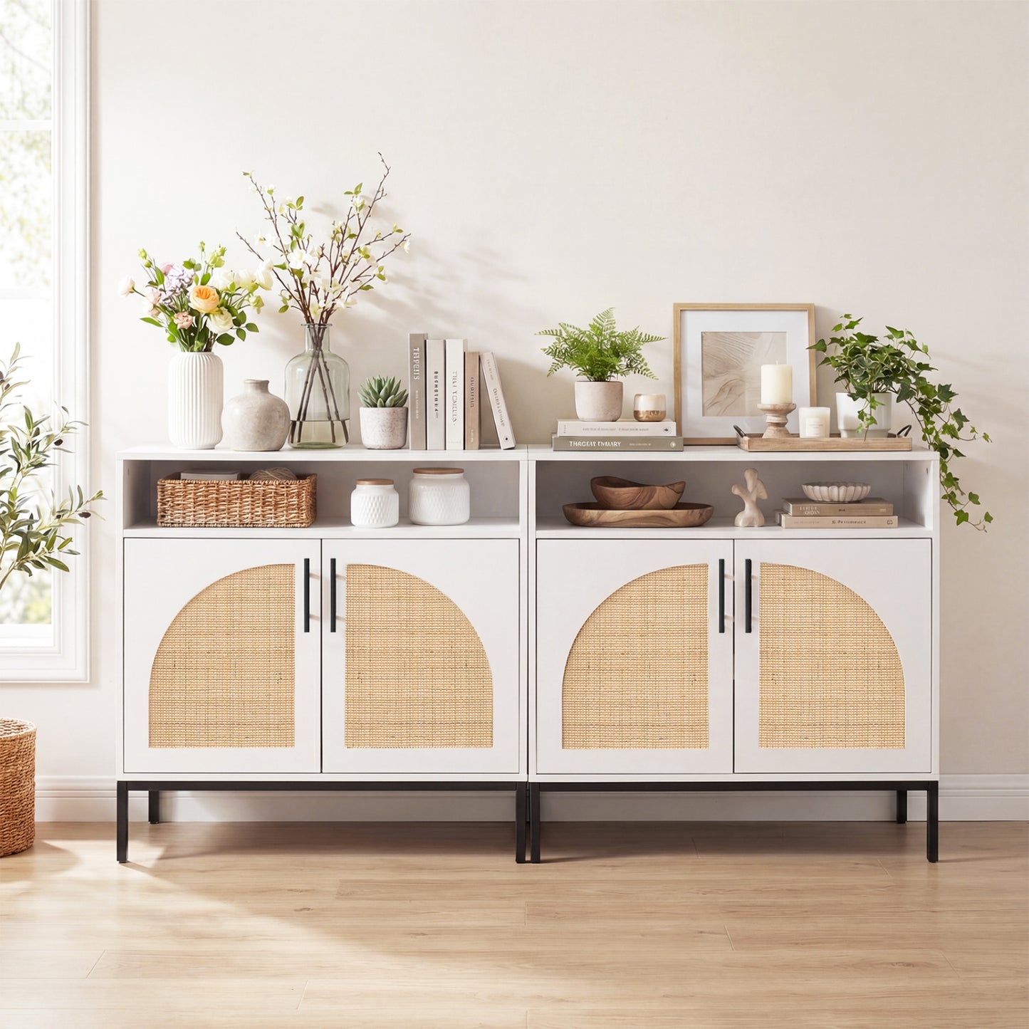 32" Sideboard Buffet Cabinet with Rattan Doors, White Sideboards Cabinets & Buffets at Gallery Canada