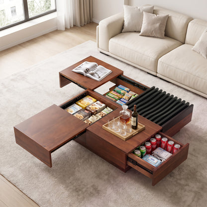Color-Blocking Coffee Table with Storage Tray, Walnut