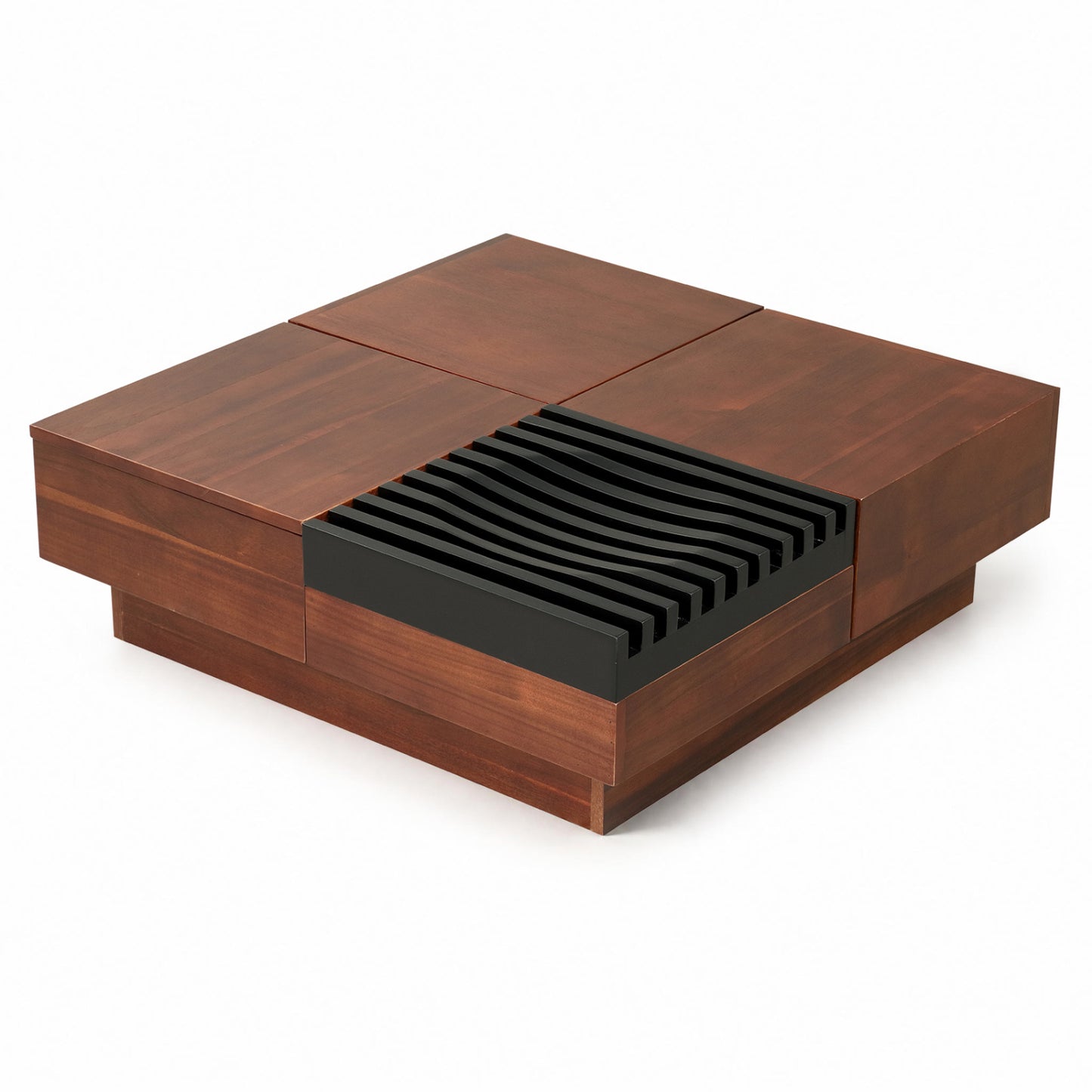 Color-Blocking Coffee Table with Storage Tray, Walnut
