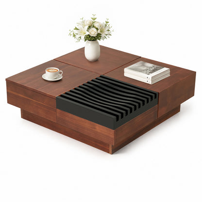 Color-Blocking Coffee Table with Storage Tray, Walnut