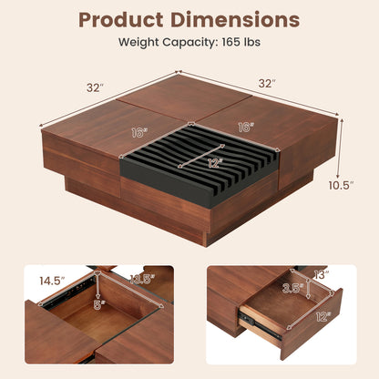 Color-Blocking Coffee Table with Storage Tray, Walnut