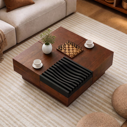 Color-Blocking Coffee Table with Storage Tray, Walnut