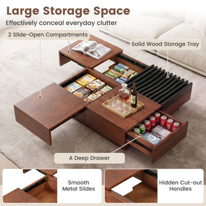Color-Blocking Coffee Table with Storage Tray, Walnut