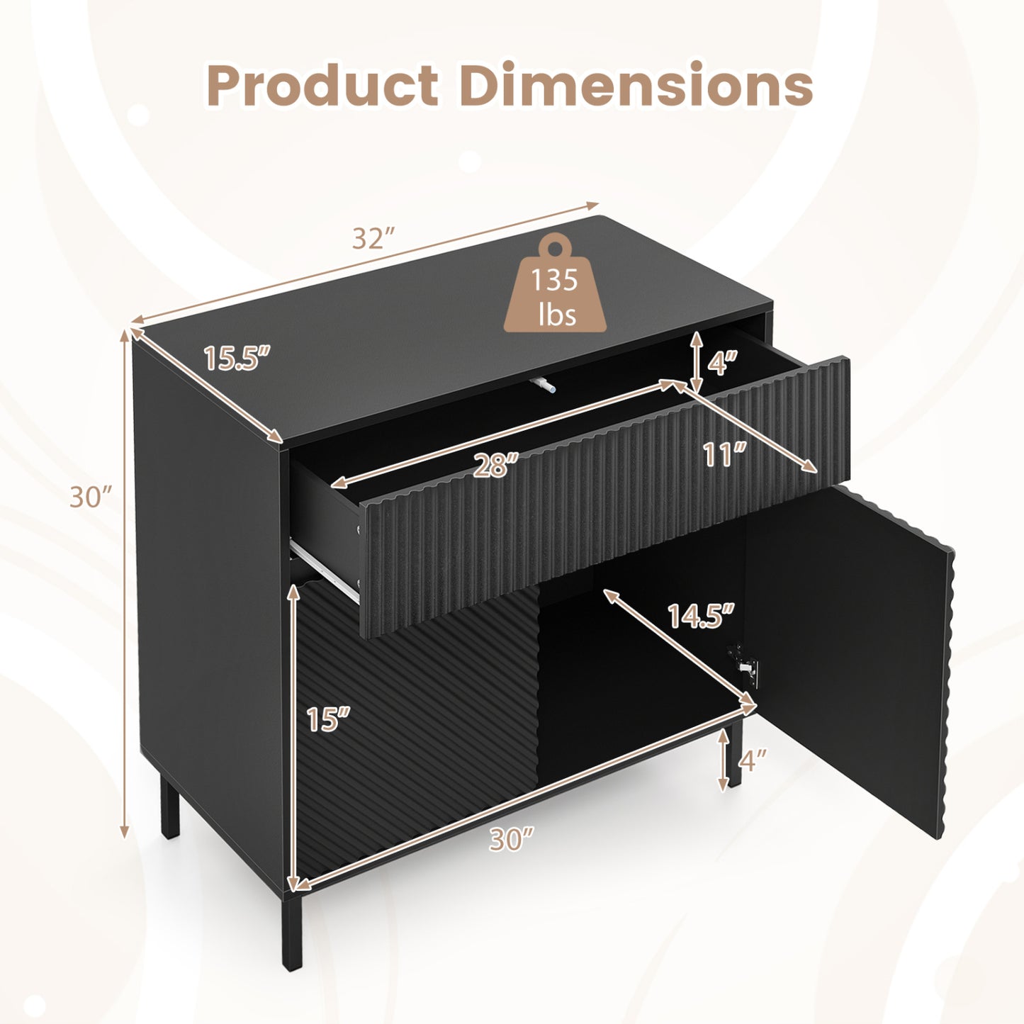 32" Wide Buffet Cabinet, 2 Doors, 1 Drawer, Black Sideboards Cabinets & Buffets at Gallery Canada