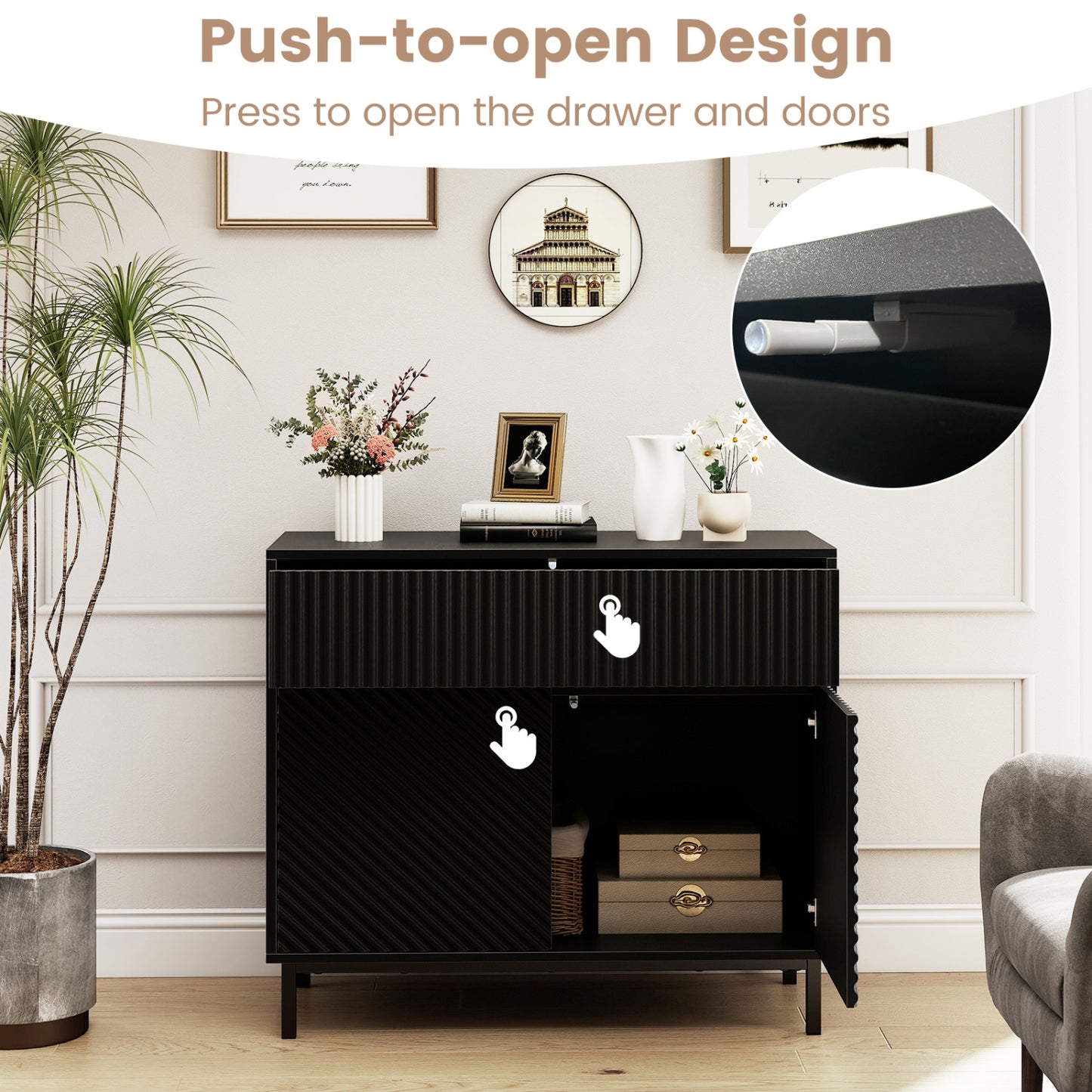 32" Wide Buffet Cabinet, 2 Doors, 1 Drawer, Black Sideboards Cabinets & Buffets at Gallery Canada
