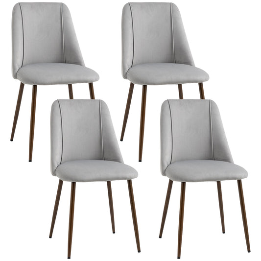 Dining Chairs Set of 4, Modern Kitchen Chair with Velvet-touch Upholstery, Curved Back and Wood-grain Steel Leg for Living Room, Bedroom, Grey - Gallery Canada