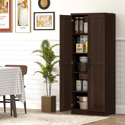 63" Kitchen Storage Cabinet, 5-Tier Pantry with Doors, Adjustable Shelves, Dark Brown Kitchen Pantry Cabinets at Gallery Canada