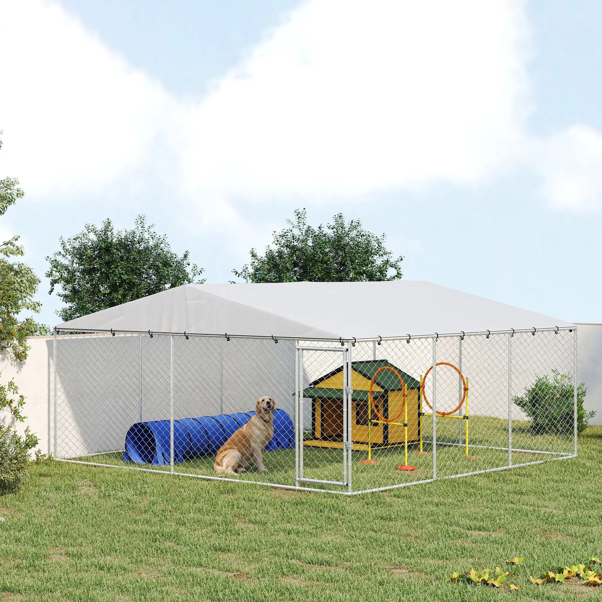 14.8' x 14.8' x 7.1' Dog Kennel, Outdoor, Waterproof Cover, Silver Dog Kennels at Gallery Canada
