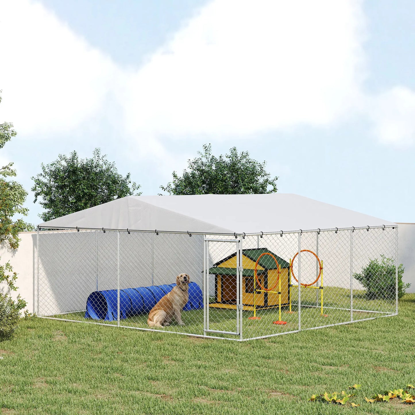 14.8' x 14.8' x 7.1' Dog Kennel, Outdoor, Waterproof Cover, Silver Dog Kennels at Gallery Canada
