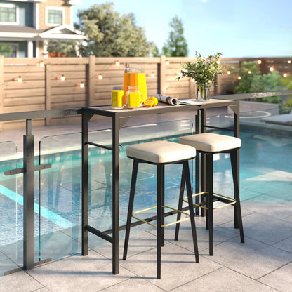 Bar Height Outdoor Table with Built-In Bottle Opener, Patio Bar Table with Wood Grain Plastic Top, 47.2" x 15" x 39 Patio Dinning Tables at Gallery Canada