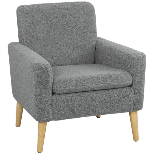 Modern Fabric Accent Chair, Upholstered Armchair with Wood Legs, Grey Accent Chairs Grey at Gallery Canada