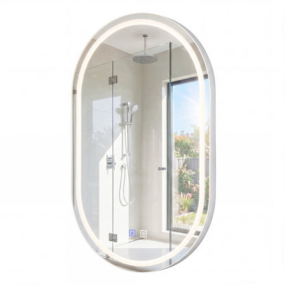 Miroir de salle de bain LED ovale 32x20, rétroéclairé avec 3 couleurs dimmables, argent