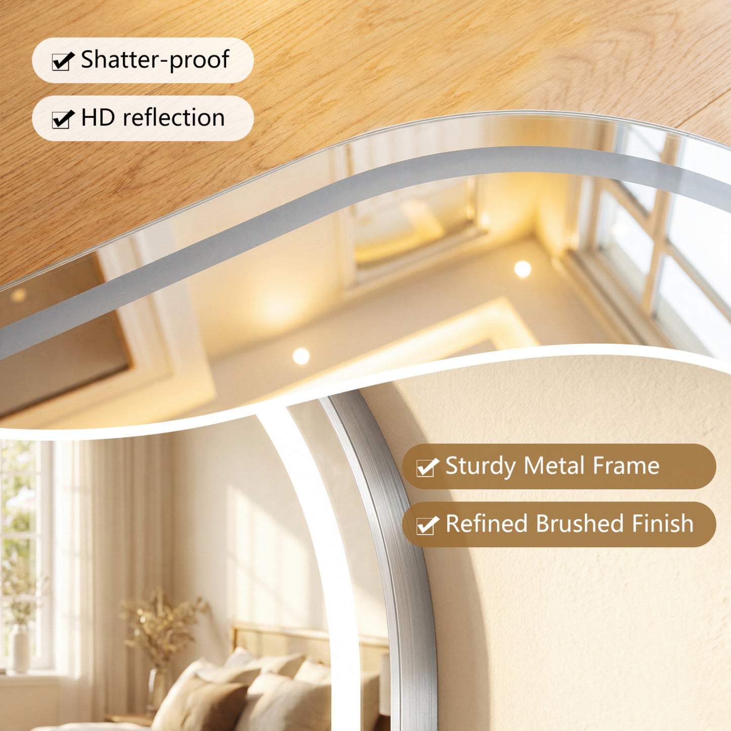 Miroir de salle de bain LED ovale 32x20, rétroéclairé avec 3 couleurs dimmables, argent