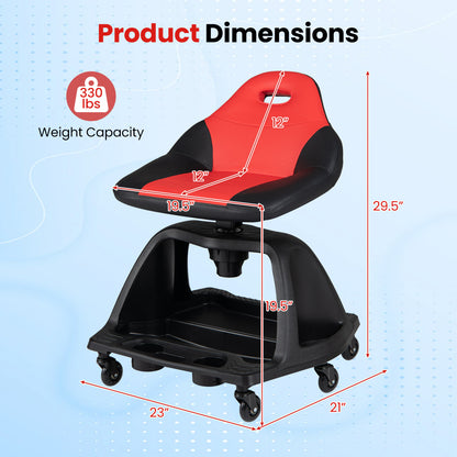 Garage Mechanic Stool Seat, 330 LBS Capacity, Red