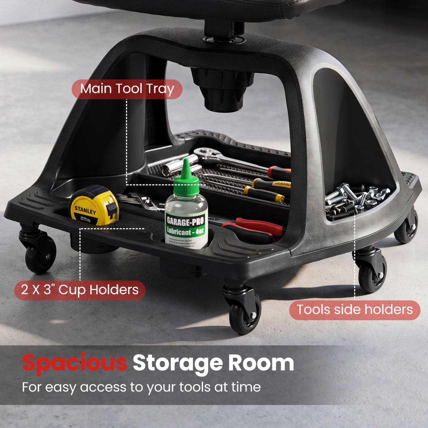 Garage Mechanic Stool Seat, 330 LBS Capacity, Red