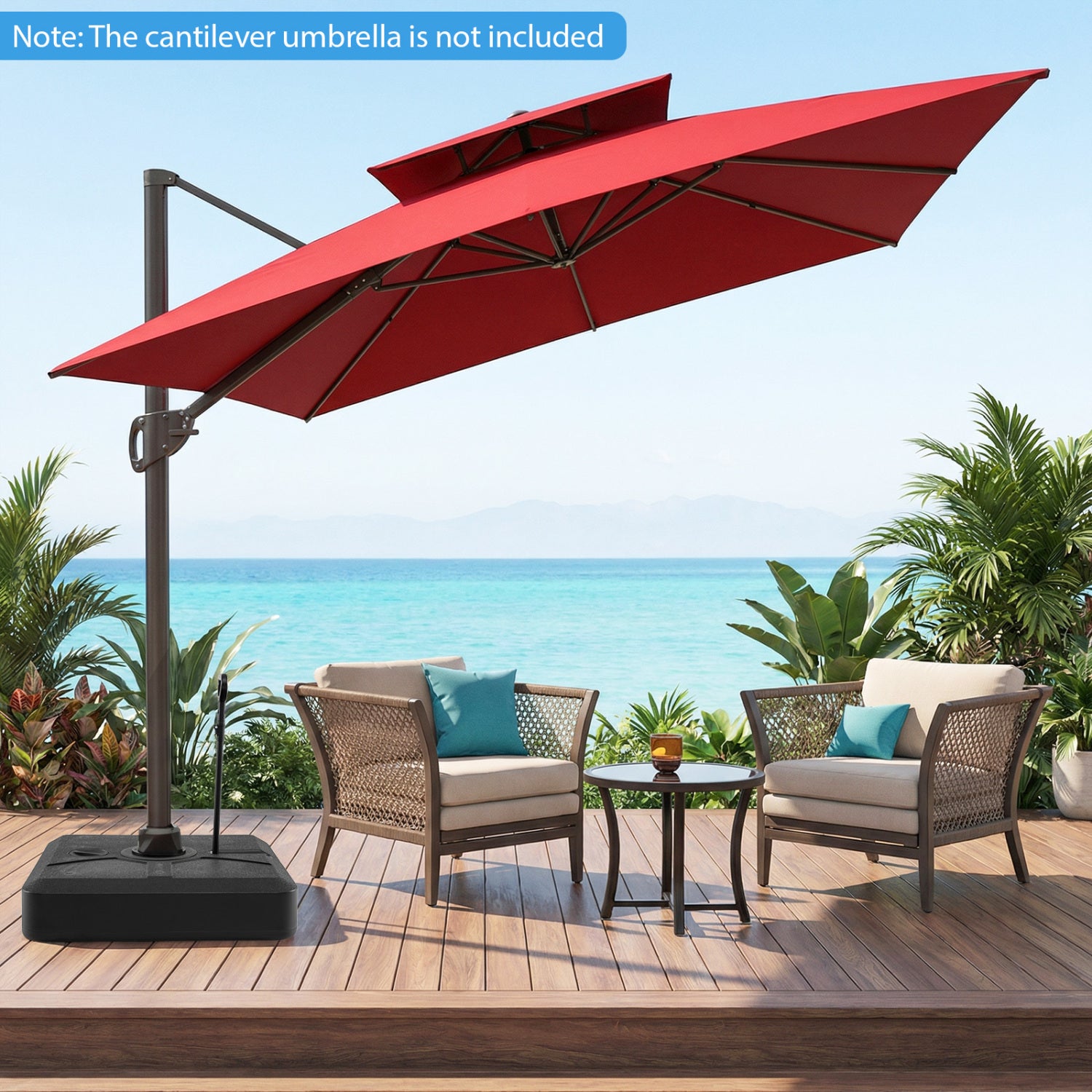 330 lbs Weighted Cantilever Umbrella Base, Wheels, Retractable Pull Rod, Black Outdoor Umbrella Bases at Gallery Canada