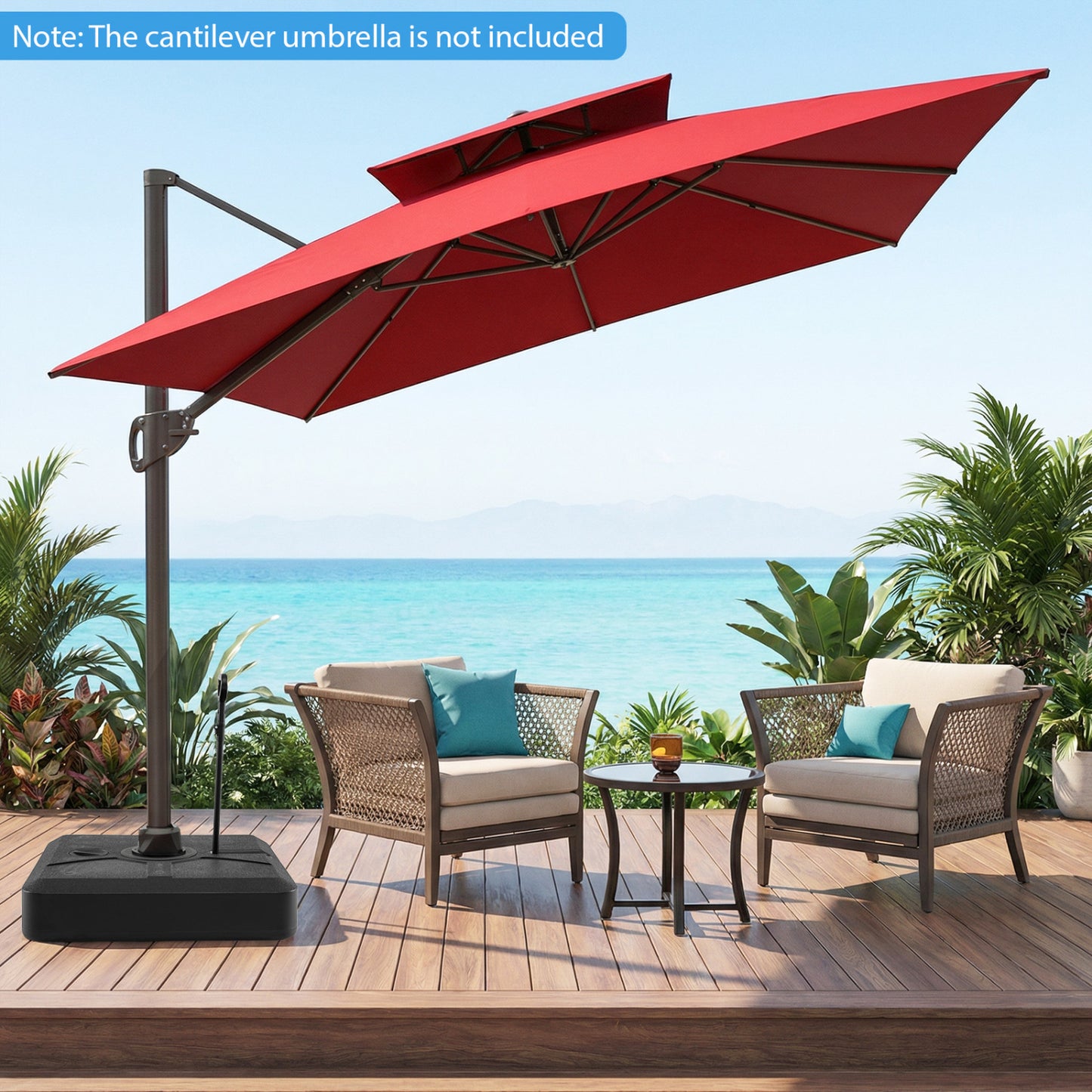 330 lbs Weighted Cantilever Umbrella Base, Wheels, Retractable Pull Rod, Black Outdoor Umbrella Bases at Gallery Canada