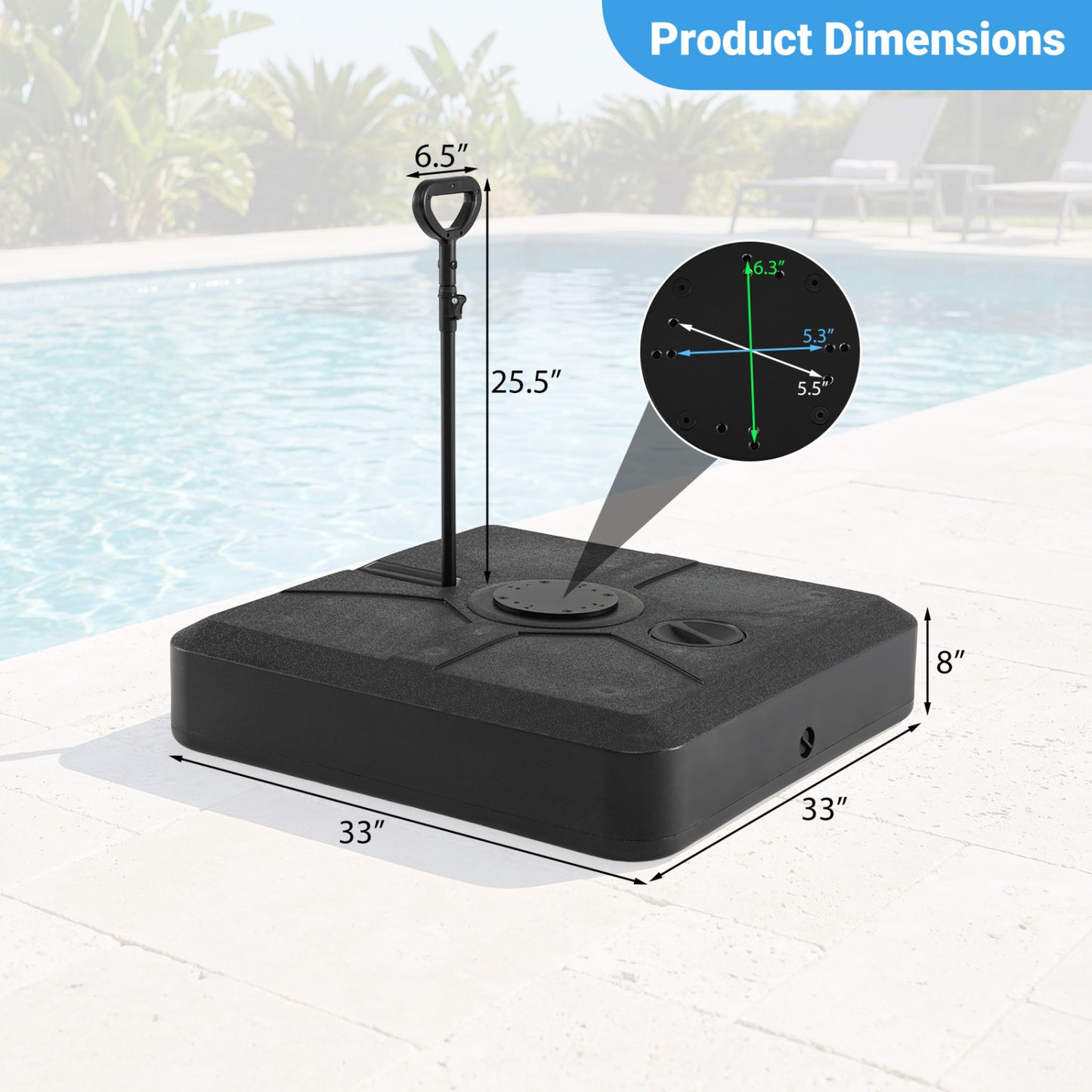 330 lbs Weighted Cantilever Umbrella Base, Wheels, Retractable Pull Rod, Black Outdoor Umbrella Bases at Gallery Canada