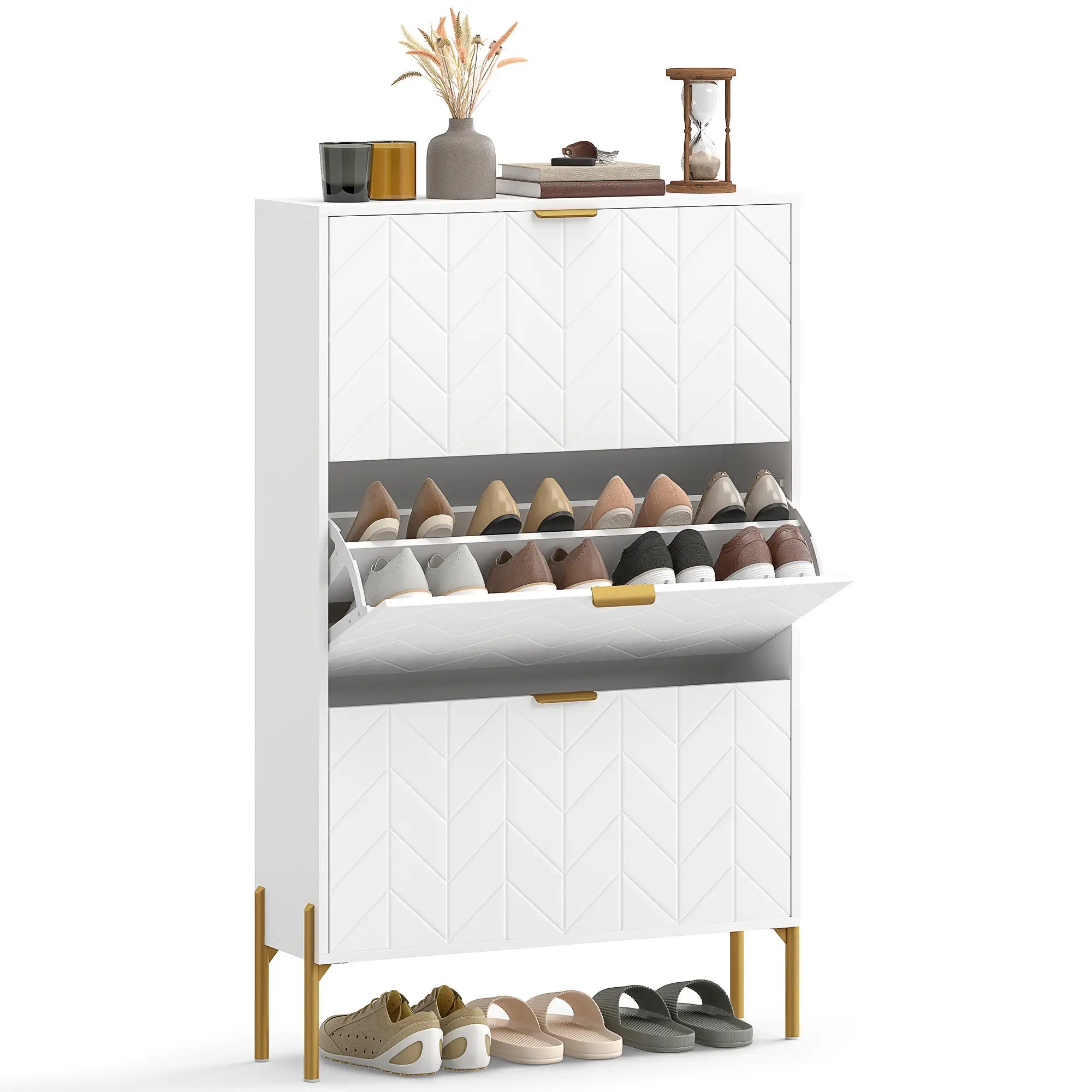 Shoe Cabinet, 3 Flip Drawers, Adjustable Shelves, White Shoe Storage Cabinets & Racks at Gallery Canada
