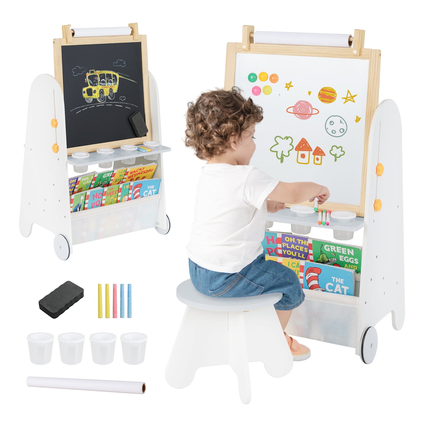 4-in-1 Toddler Activity Table, Magnetic Whiteboard, Chalk Board, Gray
