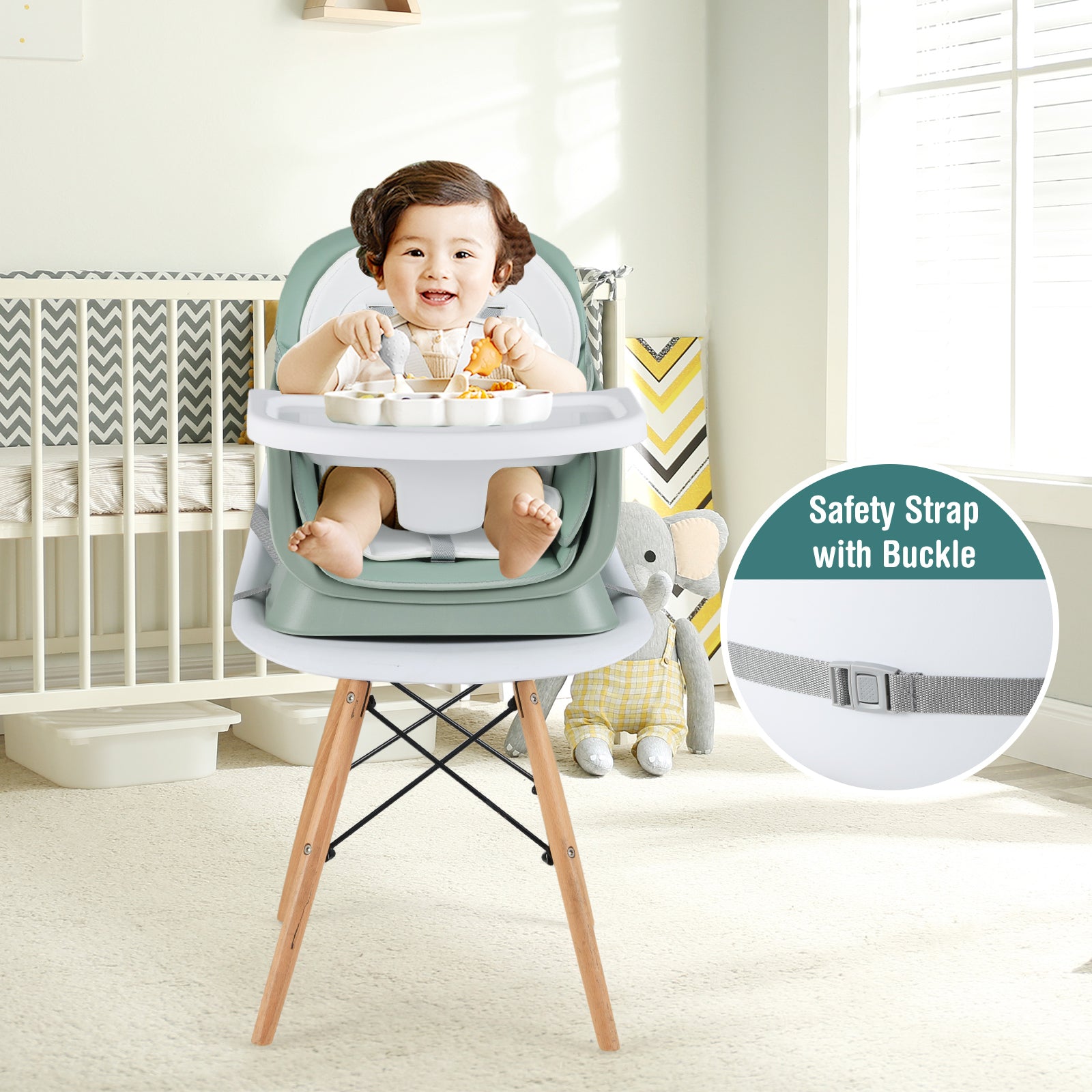 6-in-1 Convertible Baby High Chair with Adjustable Removable Tray, Green High Chairs at Gallery Canada