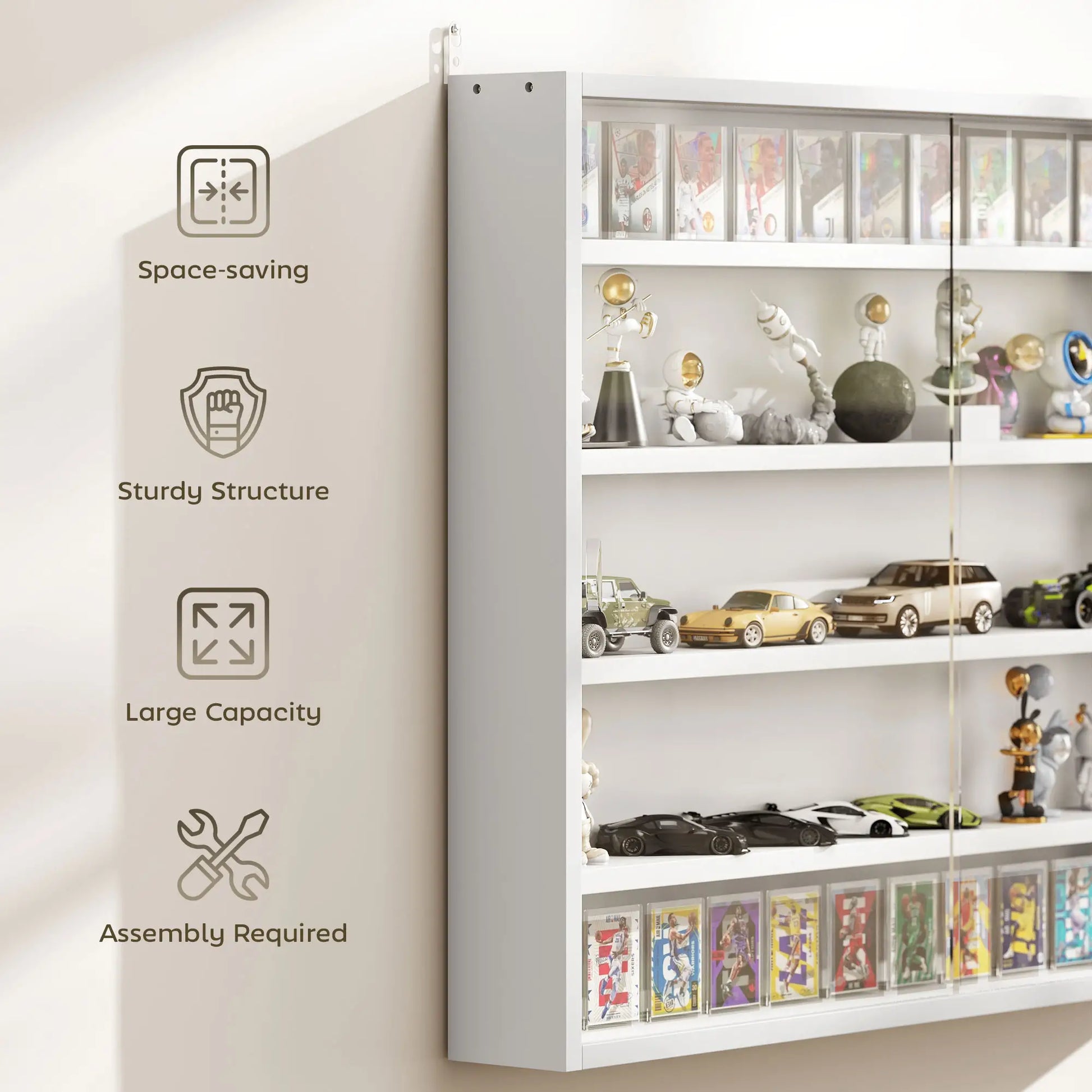 5-Tier Glass Display Cabinet, 2 Doors, 4 Adjustable Shelves, White Display Bookshelves at Gallery Canada