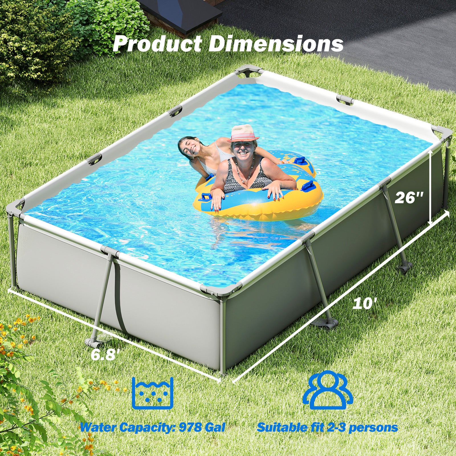 690/978/1158/1617 Gal Outdoor Family Swimming Pool with Metal Frame-10 ft, Gray Swimming Pools at Gallery Canada