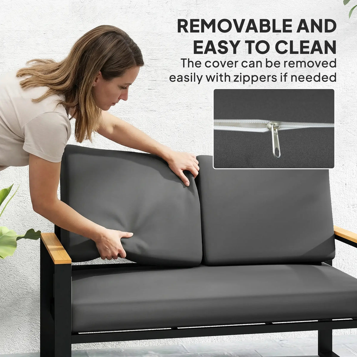 2 Seater 5" Thick Outdoor Seat Cushions, 7" Backrest, Dark Grey Patio Chair Cushions at Gallery Canada