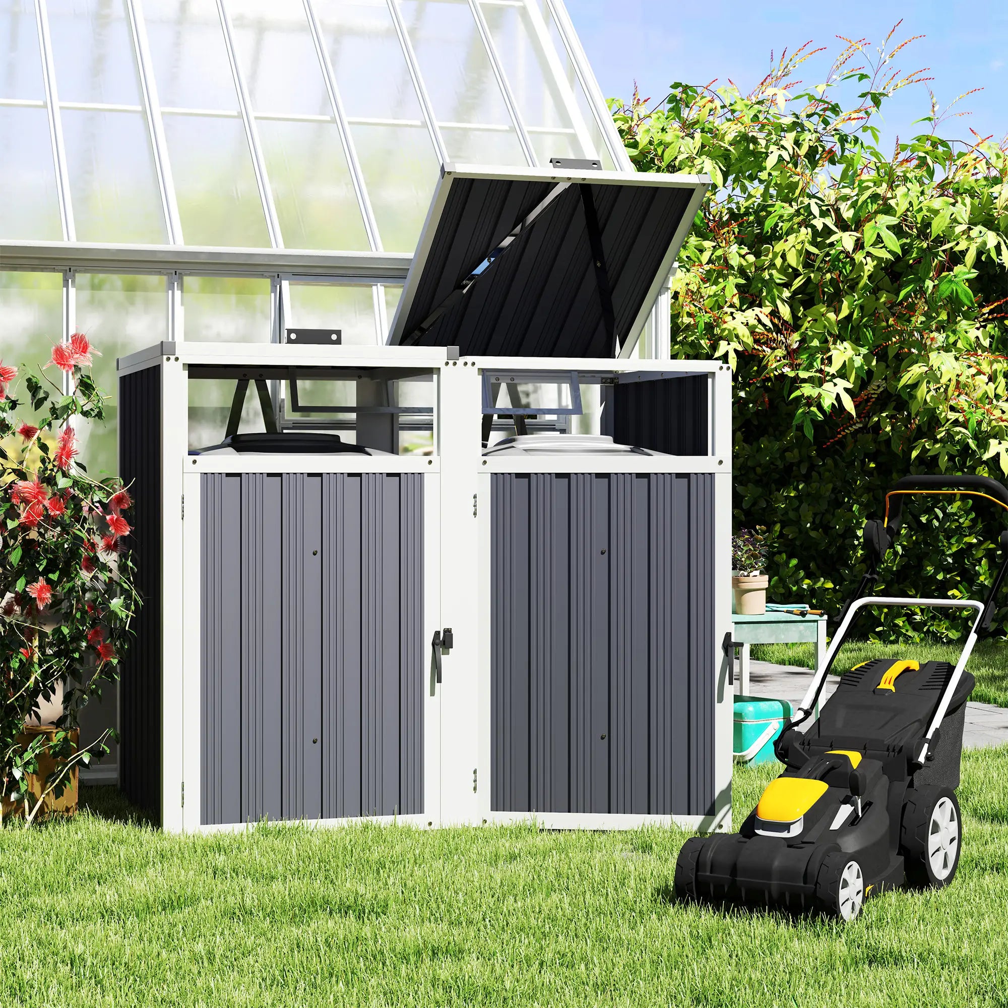 Double Garbage Bin Shed, Lockable Outdoor Storage, Dark Grey Sheds at Gallery Canada