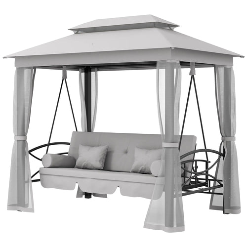 3 Person Outdoor Daybed, Canopy Gazebo Swing Chair, Grey