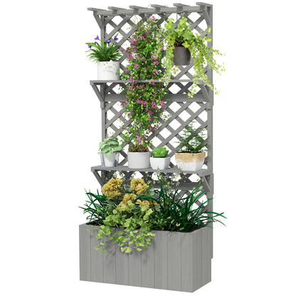 Raised Garden Bed, Wooden Planter with Trellis, Grey Raised Garden Beds Grey at Gallery Canada