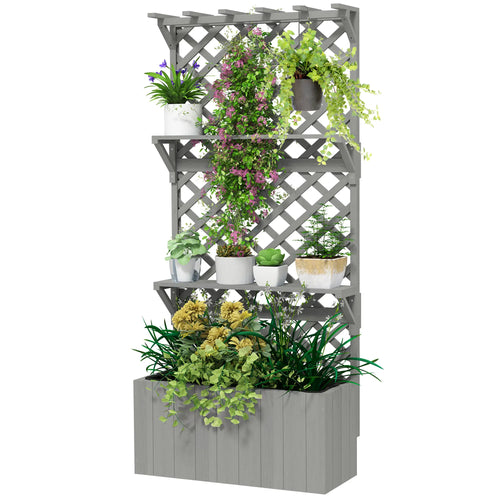 Raised Garden Bed, Wooden Planter with Trellis, Grey