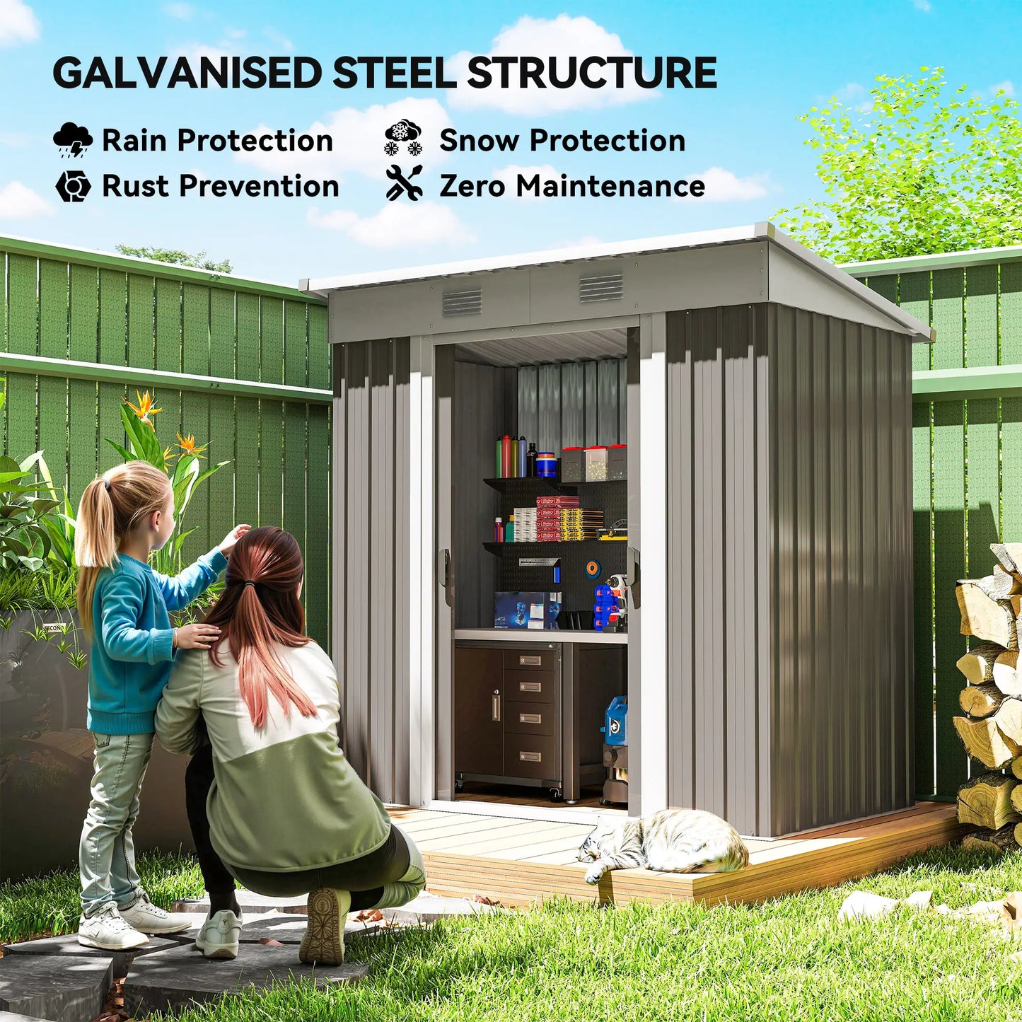 6' x 4' Outdoor Storage Shed, Metal Garden Tool Organizer, Light Grey Sheds at Gallery Canada