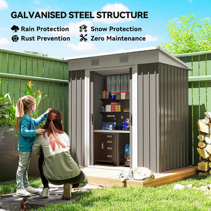 6' x 4' Outdoor Storage Shed, Metal Garden Tool Organizer, Light Grey Sheds at Gallery Canada