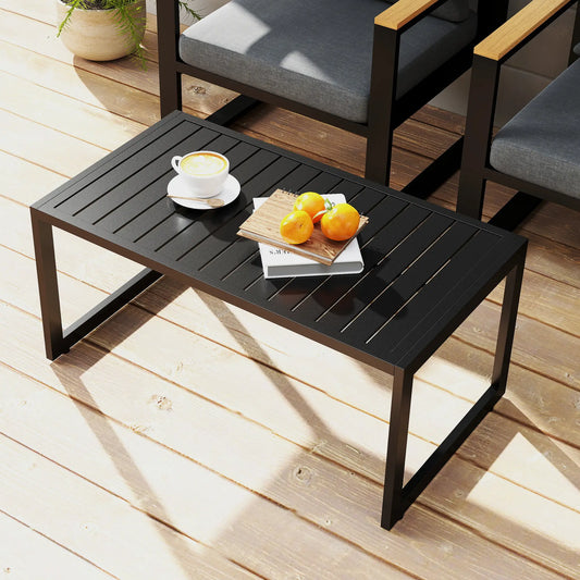 Outdoor Coffee Table, Slatted Tabletop, Adjustable Foot Pads, Black Patio Side Tables Black at Gallery Canada