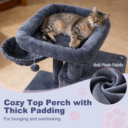33.5 Inch Cute Kitten Tower with 2-Tier Condo and Padded Top Perch, Dark Gray