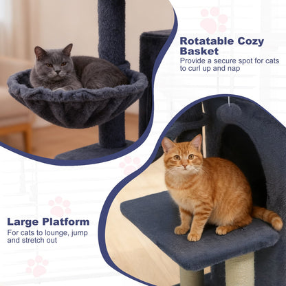 33.5 Inch Cute Kitten Tower with 2-Tier Condo and Padded Top Perch, Dark Gray