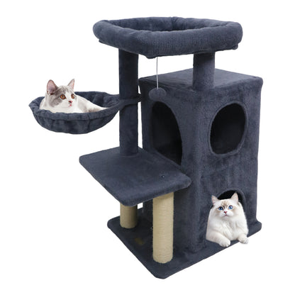 33.5 Inch Cute Kitten Tower with 2-Tier Condo and Padded Top Perch, Dark Gray Cat Trees Condos & Scratchers Dark Gray at Gallery Canada