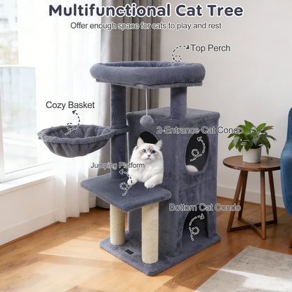 33.5 Inch Cute Kitten Tower with 2-Tier Condo and Padded Top Perch, Dark Gray Cat Trees Condos & Scratchers at Gallery Canada